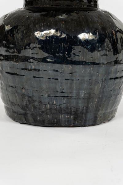 Ribbed Black Glazed Table Lamp with Linen Shade