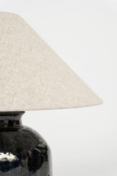Ribbed Black Glazed Table Lamp with Linen Shade
