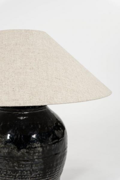 Ribbed Black Glazed Table Lamp with Linen Shade