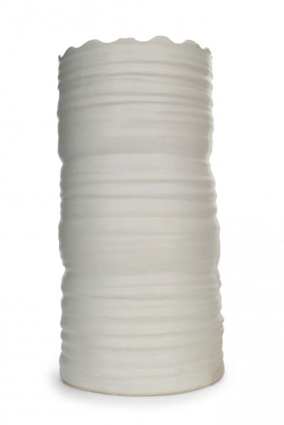 Ribbed White Ceramic Vase
