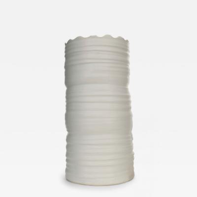 Ribbed White Ceramic Vase