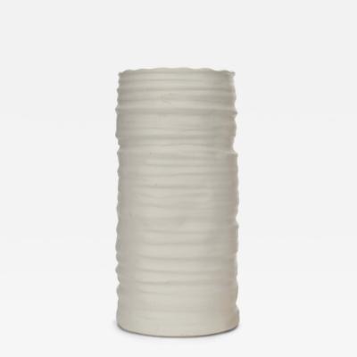 Ribbed White Ceramic Vase
