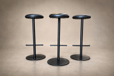 Ricardo Fasanello Ricardo Fasanello Ciranda Bar Stools in Black Steel Leather Set of Three
