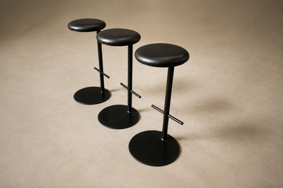 Ricardo Fasanello Ricardo Fasanello Ciranda Bar Stools in Black Steel Leather Set of Three