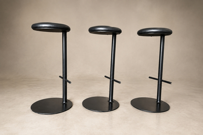 Ricardo Fasanello Ricardo Fasanello Ciranda Bar Stools in Black Steel Leather Set of Three