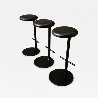 Ricardo Fasanello Ricardo Fasanello Ciranda Bar Stools in Black Steel Leather Set of Three