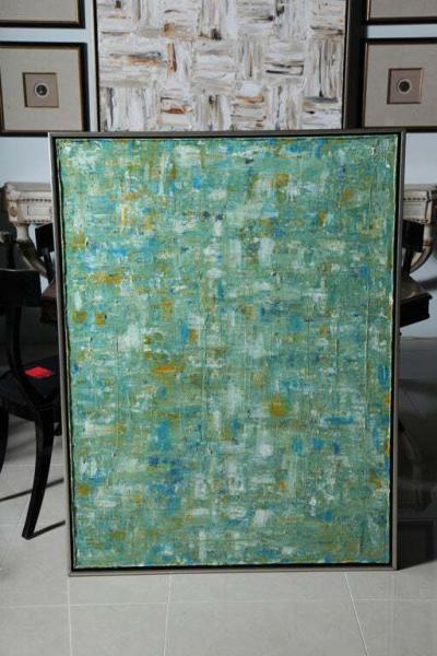 Ricardo Rumi Framed Abstract Oil Painting titled Green Abstract 
