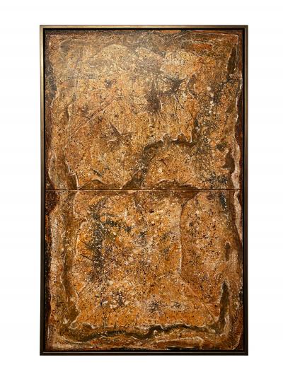 Ricardo Rumi Framed Abstract Oil on Canvas titled Fossil Diptych 