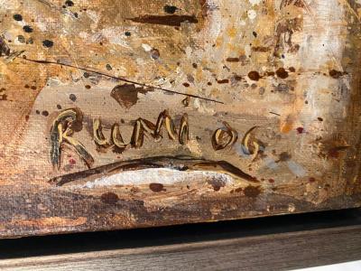 Ricardo Rumi Framed Abstract Oil on Canvas titled Fossil Diptych 