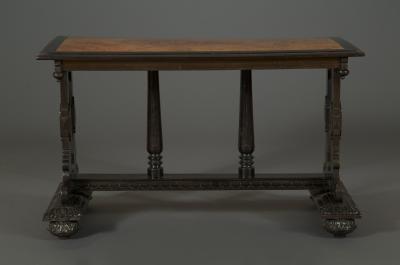 Richard Bridgens A PAIR OF EBONY AND BURR AMBOYNA LIBRARY TABLES TO A DESIGN BY RICHARD BRIDGENS