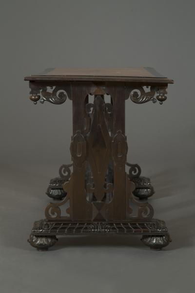 Richard Bridgens A PAIR OF EBONY AND BURR AMBOYNA LIBRARY TABLES TO A DESIGN BY RICHARD BRIDGENS