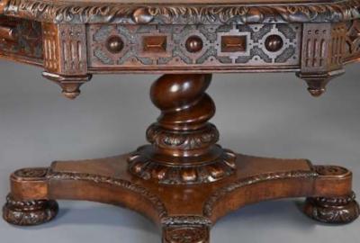 Richard Bridgens Large early 19thc oak library table in the manner of Richard Bridgens