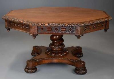 Richard Bridgens Large early 19thc oak library table in the manner of Richard Bridgens