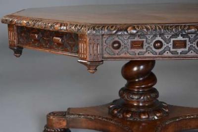 Richard Bridgens Large early 19thc oak library table in the manner of Richard Bridgens