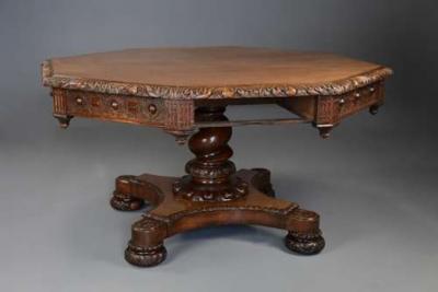 Richard Bridgens Large early 19thc oak library table in the manner of Richard Bridgens
