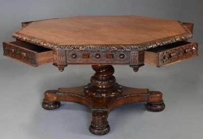 Richard Bridgens Large early 19thc oak library table in the manner of Richard Bridgens