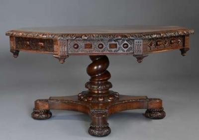 Richard Bridgens Large early 19thc oak library table in the manner of Richard Bridgens