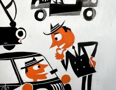 Richard Erdoes BMW Isetta Messerschmitt Crazy Cars Autobahn Humorous Illustration