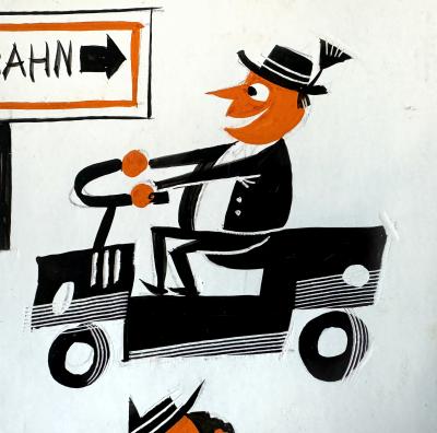 Richard Erdoes BMW Isetta Messerschmitt Crazy Cars Autobahn Humorous Illustration