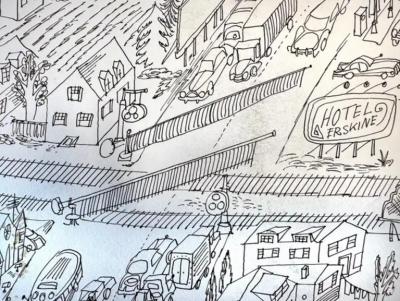 Richard Erdoes Mid Century Expressway Proposal Over Norman Rockwell Town