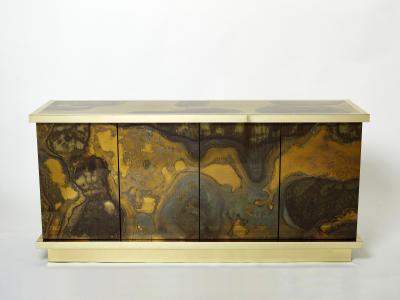 Richard Esabelle Faure French Isabelle and Richard Faure oxidized brass sideboard 1970s