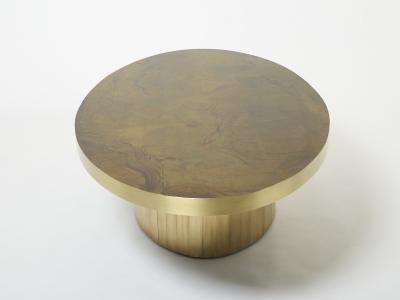 Richard Esabelle Faure Large oval Isabelle and Richard Faure oxidized brass coffee table 1970s