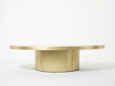 Richard Esabelle Faure Large oval Isabelle and Richard Faure oxidized brass coffee table 1970s