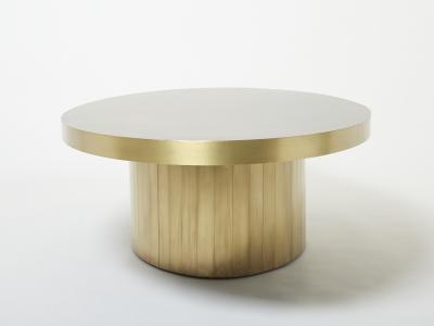 Richard Esabelle Faure Large oval Isabelle and Richard Faure oxidized brass coffee table 1970s