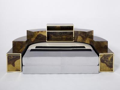 Richard Esabelle Faure Unique Isabelle Richard Faure oxidized brass velvet sofa bed 1970s