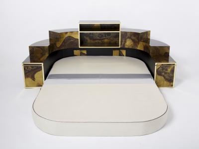 Richard Esabelle Faure Unique Isabelle Richard Faure oxidized brass velvet sofa bed 1970s