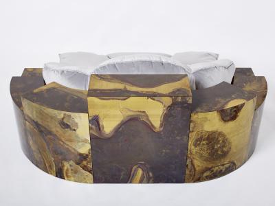 Richard Esabelle Faure Unique Isabelle Richard Faure oxidized brass velvet sofa bed 1970s
