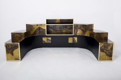 Richard Esabelle Faure Unique Isabelle Richard Faure oxidized brass velvet sofa bed 1970s
