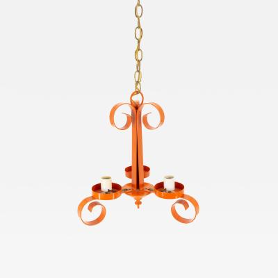 Richard Essig Mid Century Orange Pop Art 3 Light Chandelier