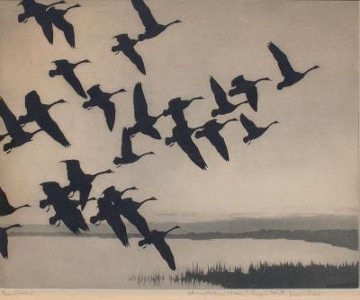 Richard Evett Bishop Dawn at Currituck Geese in Flight