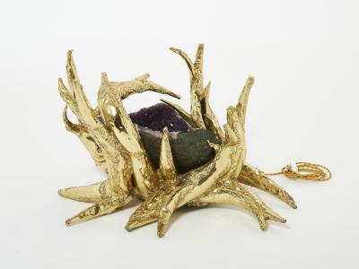 Richard Faure Signed Richard Faure bronze sculpture table amethyst 1970s