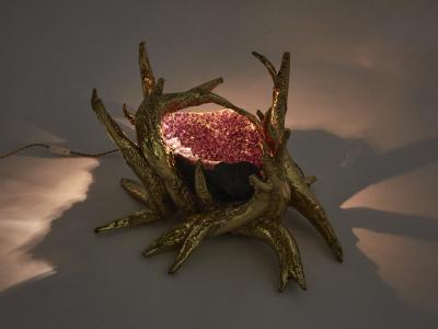 Richard Faure Signed Richard Faure bronze sculpture table amethyst 1970s