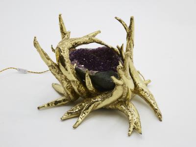 Richard Faure Signed Richard Faure bronze sculpture table amethyst 1970s