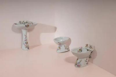 Richard Ginori Floral Bathroom Set by Richard Ginori Lavenite Series Italy 1950s