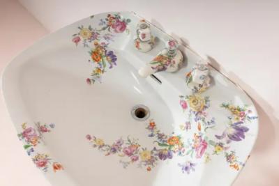 Richard Ginori Floral Bathroom Set by Richard Ginori Lavenite Series Italy 1950s