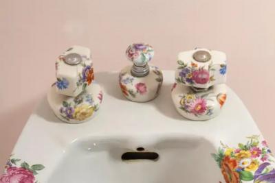 Richard Ginori Floral Bathroom Set by Richard Ginori Lavenite Series Italy 1950s
