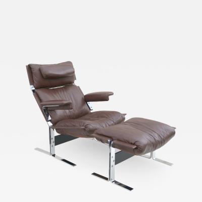 Richard Hersberger Richard Hersberger for Pace Brown Leather Chrome Lounge Chair and Ottoman