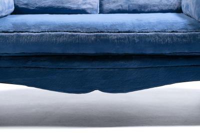 Richard Himmel Pair of Richard Himmel Lutece Bomb Settees in Sapphire Blue Faux Fur c 1970