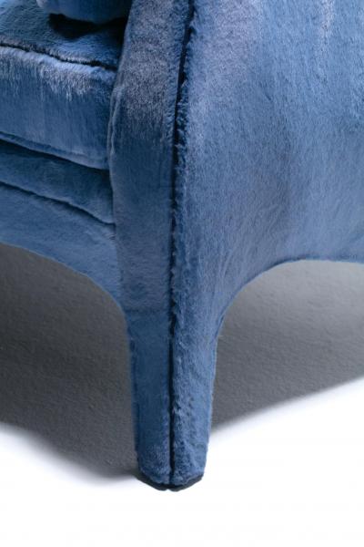 Richard Himmel Pair of Richard Himmel Lutece Bomb Settees in Sapphire Blue Faux Fur c 1970