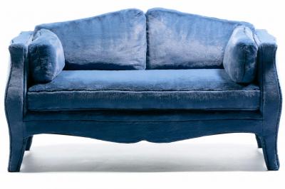 Richard Himmel Pair of Richard Himmel Lutece Bomb Settees in Sapphire Blue Faux Fur c 1970