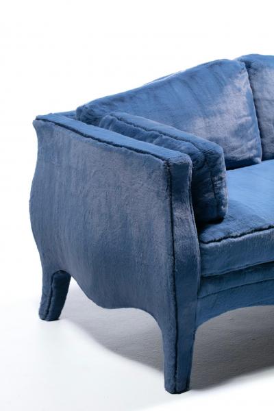 Richard Himmel Pair of Richard Himmel Lutece Bomb Settees in Sapphire Blue Faux Fur c 1970