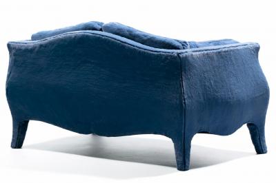 Richard Himmel Richard Himmel Lutece Collection Bomb Settee in Sapphire Blue Faux Fur c 1970