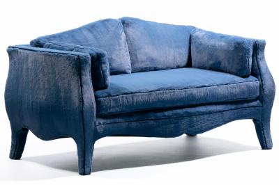 Richard Himmel Richard Himmel Lutece Collection Bomb Settee in Sapphire Blue Faux Fur c 1970