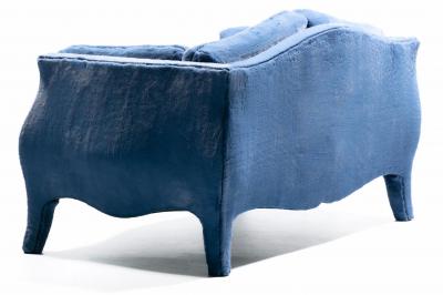 Richard Himmel Richard Himmel Lutece Collection Bomb Settee in Sapphire Blue Faux Fur c 1970