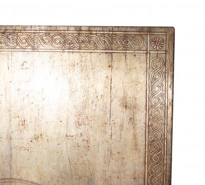 Richard Kuehne Silver Leaf Trestle Base Dining Table And Pair Of Benches