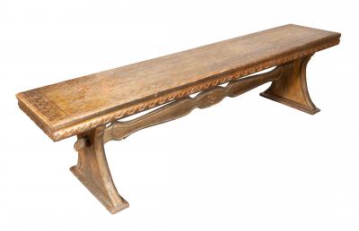 Richard Kuehne Silver Leaf Trestle Base Dining Table And Pair Of Benches